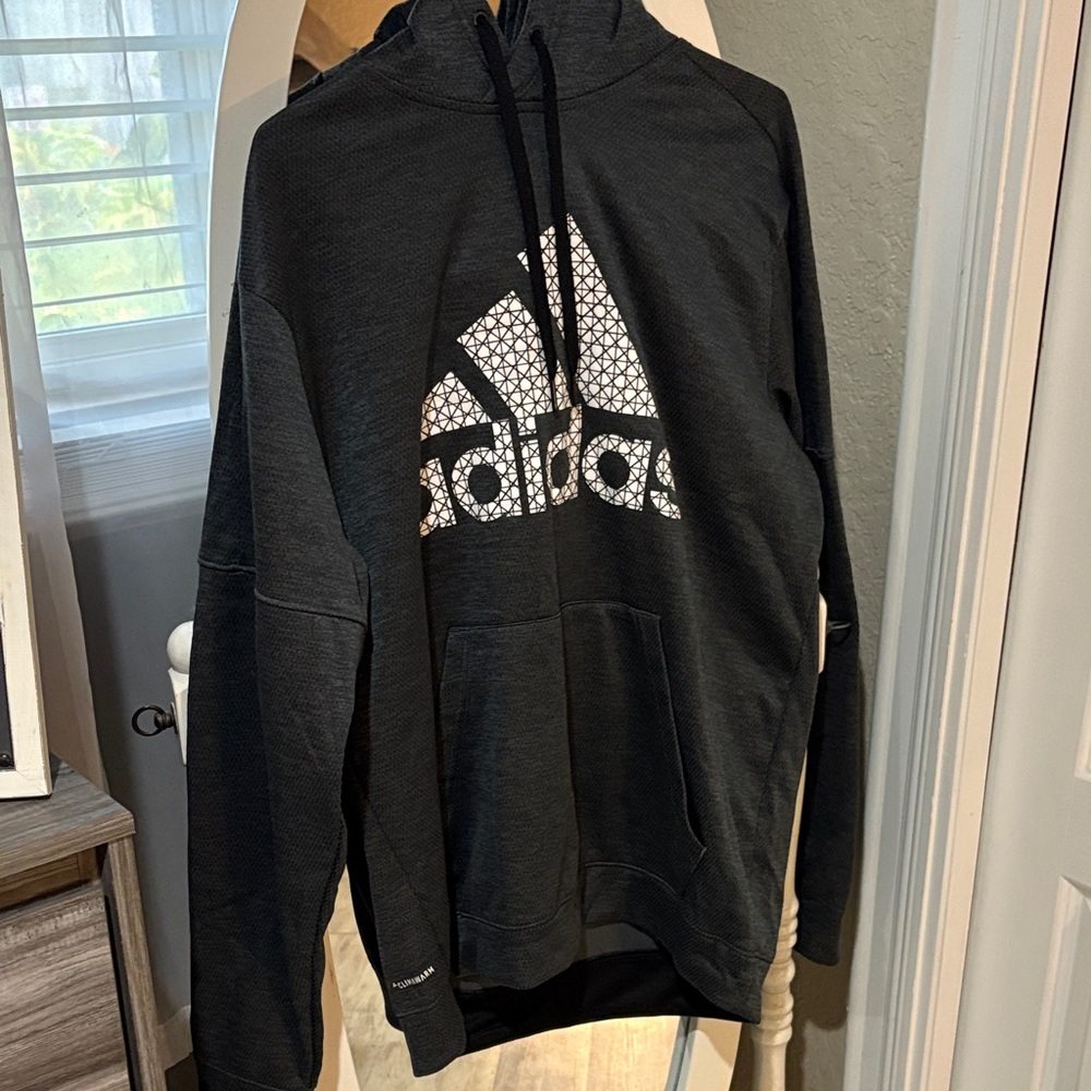 Adidas Men's Charcoal Hoodie with White Logo